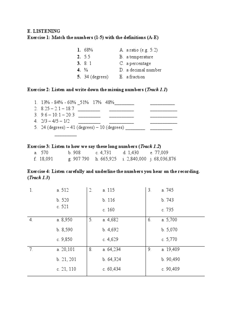 Listening Exercises for Numbers and Definitions | PDF | Odds | Interest