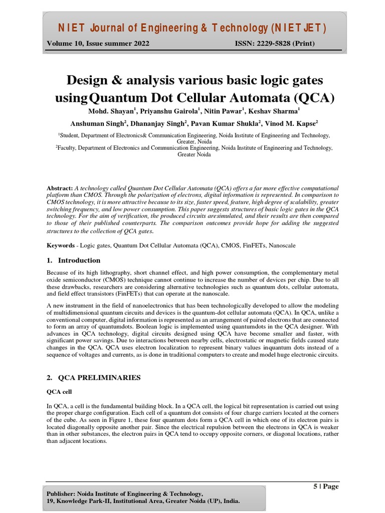 Design Analysis Various Basic Logic Gates Using Quantum Dot Cellular