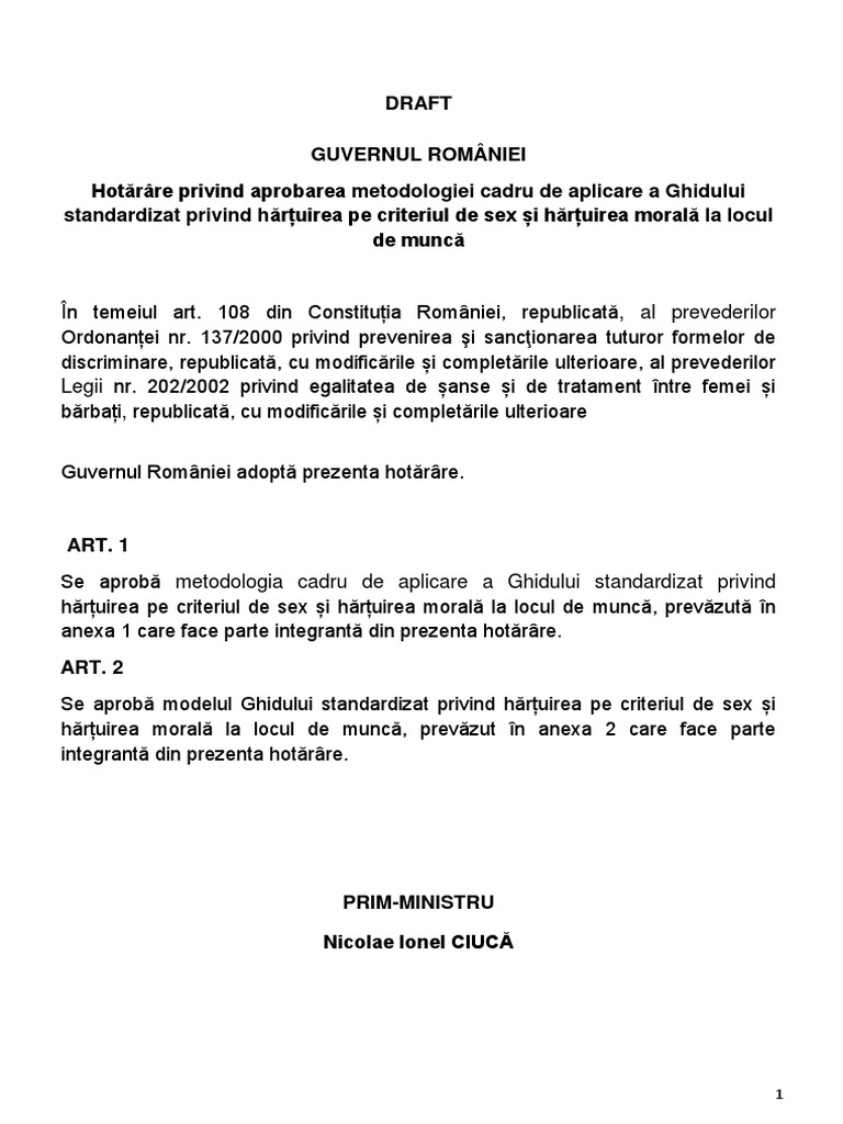 HG Hartuire Morala La Locul de Munca | PDF