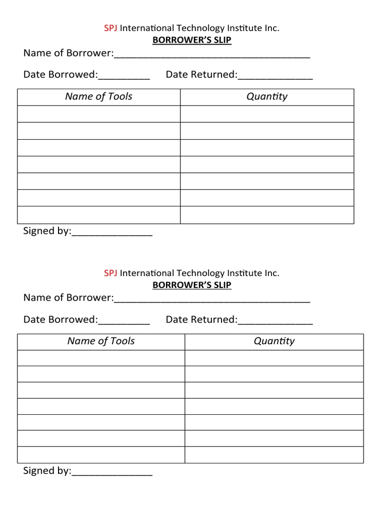 Borrower Slip PDF
