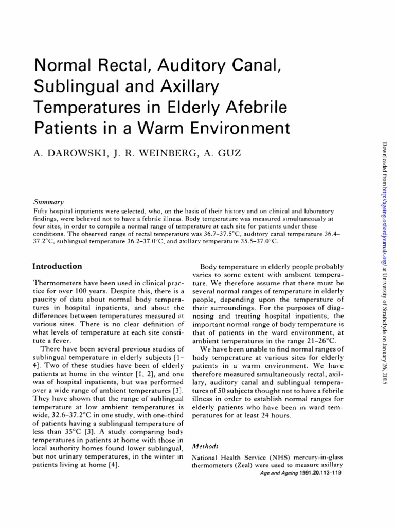 Normal Rectal, Auditory Canal, Sublingual and Axillary Temperatures in