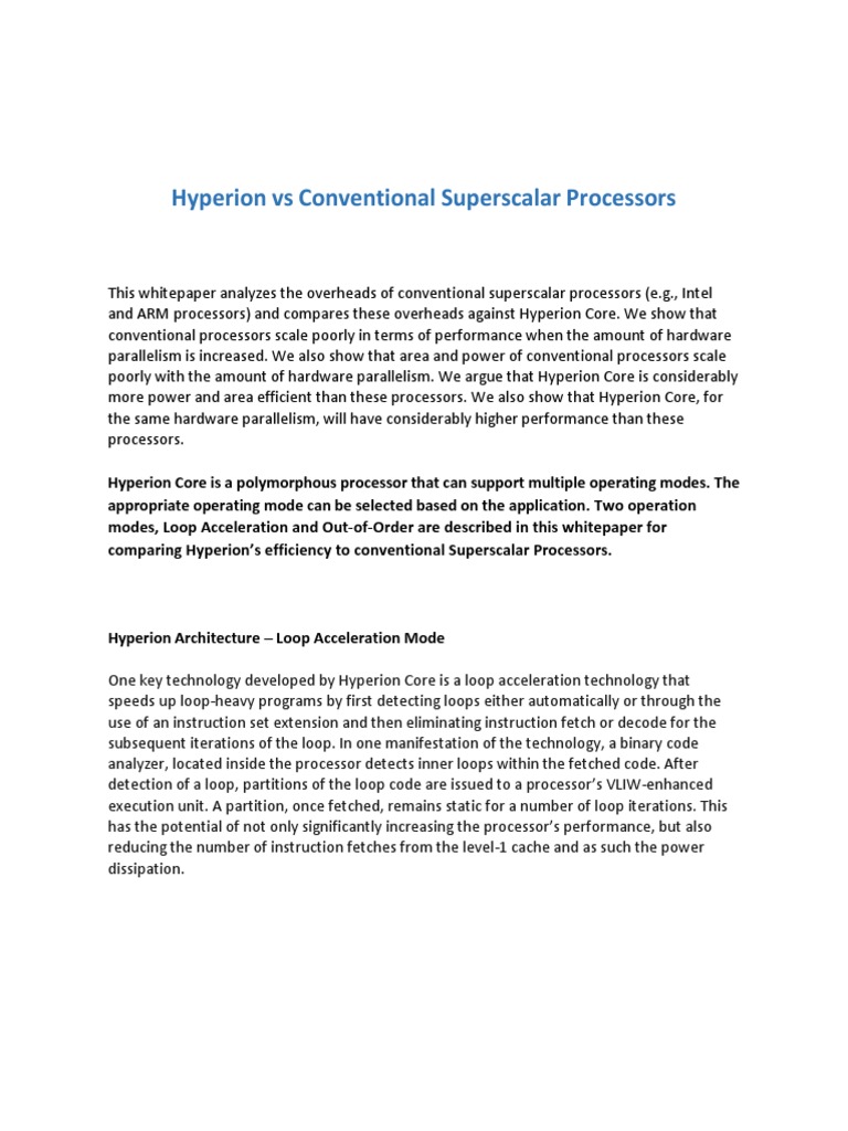 Hyperion Core vs. Superscalar Processors | PDF | Central Processing ...