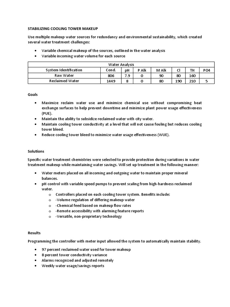 Stabilizing Cooling Tower Makeup PDF Water Water Treatment