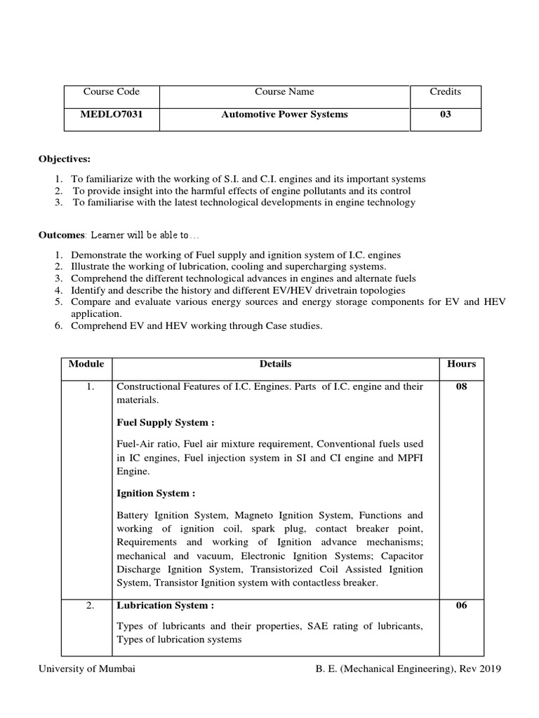 Automotive Power Systems Course Overview | PDF | Electric Vehicle ...