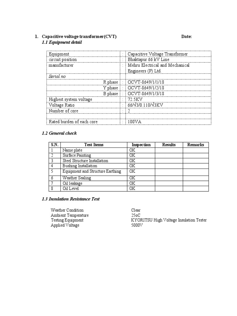 Test Report PDF Transformer Electrical Engineering