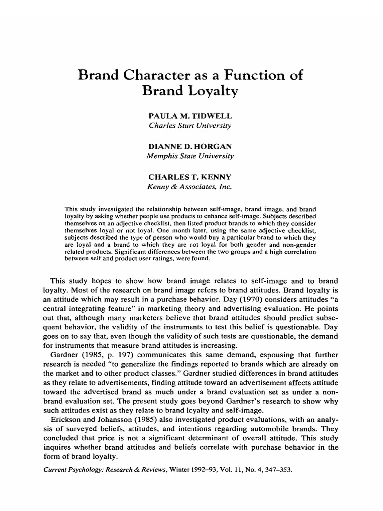 Brand Loyalty and Self-Image Study | PDF | Attitude (Psychology ...