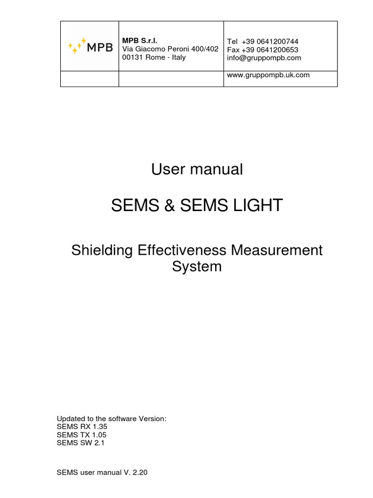 SEMS User Manual V. 2.20 | PDF | Transmitter | Electronics