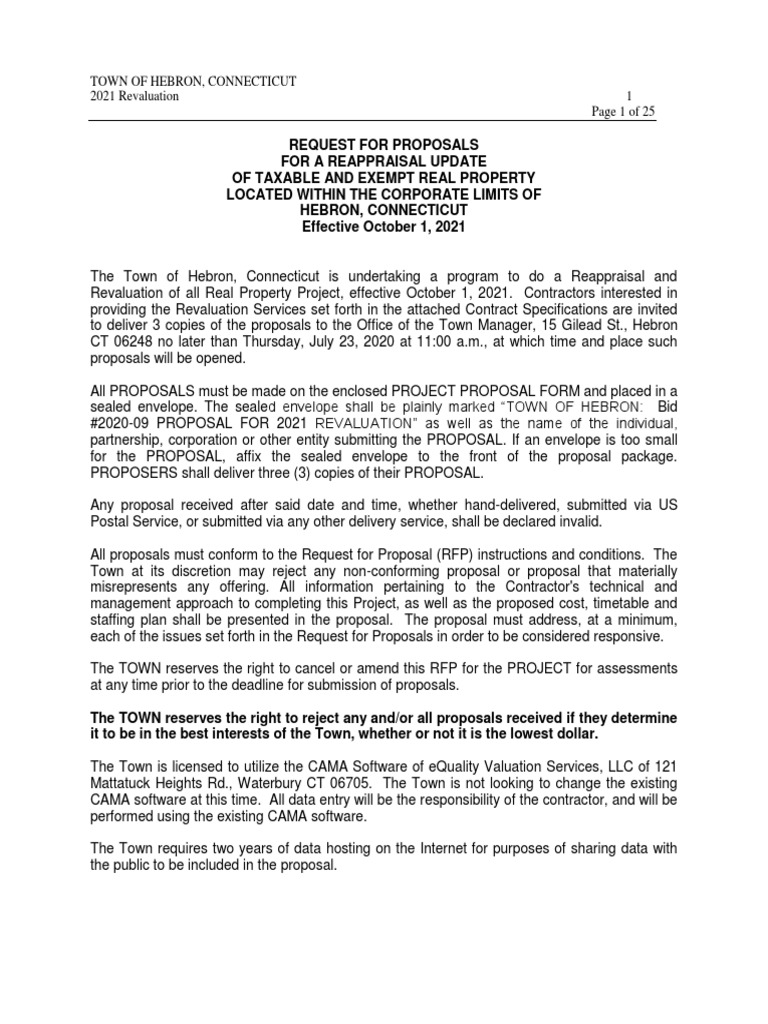 Request for Proposals for the 2021 Revaluation of All Real Property in