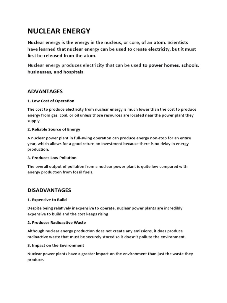 An Analysis of the Advantages and Disadvantages of Nuclear Energy