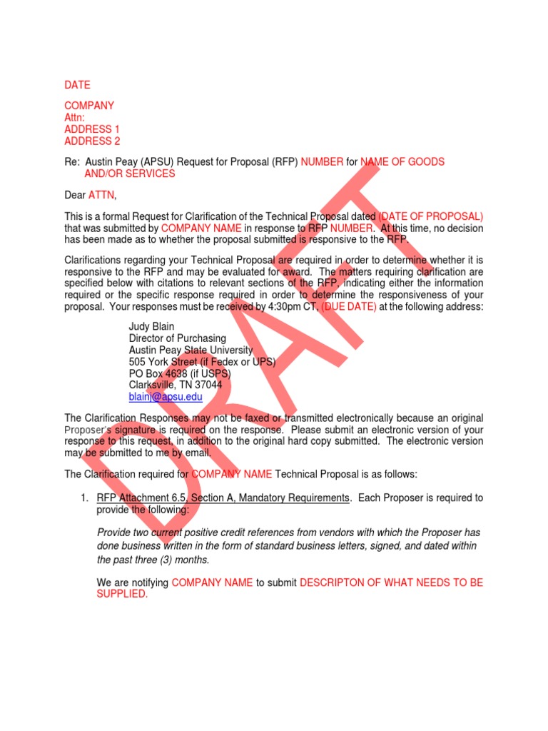 Letter of clarification pdf request for proposal business
