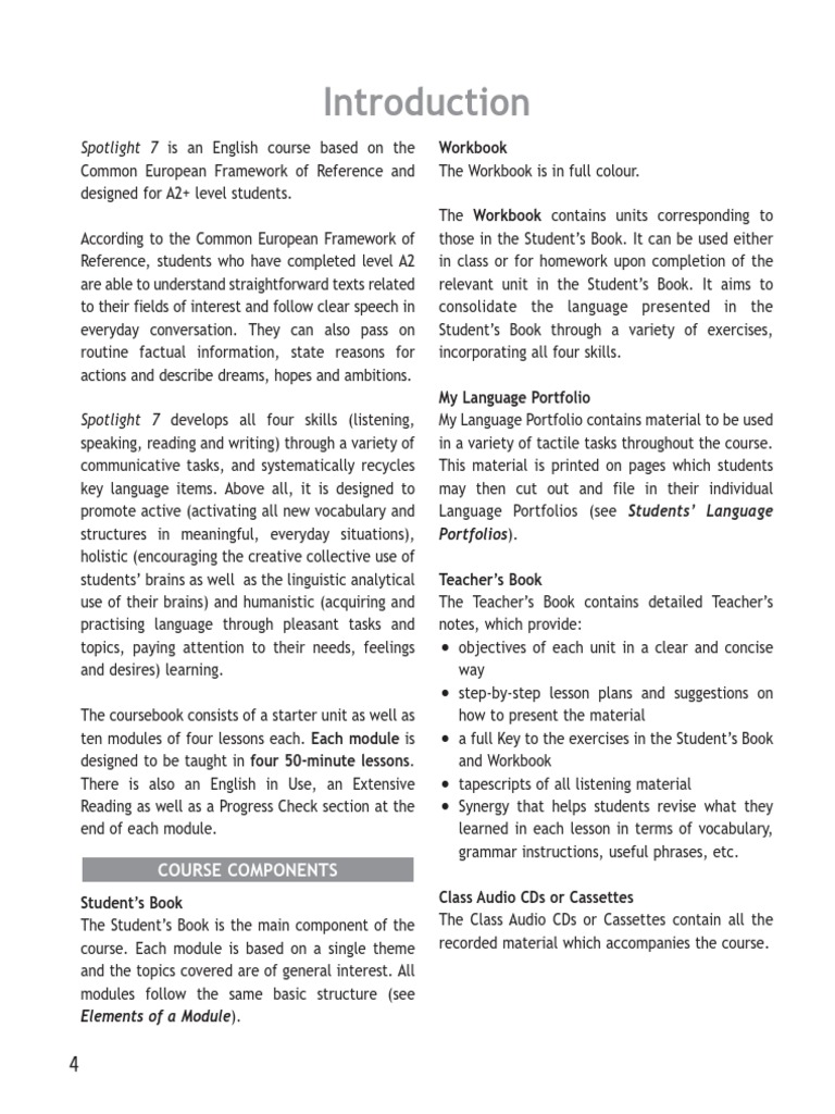 Spotlight 7 English Course Overview | PDF | Learning Styles | Learning