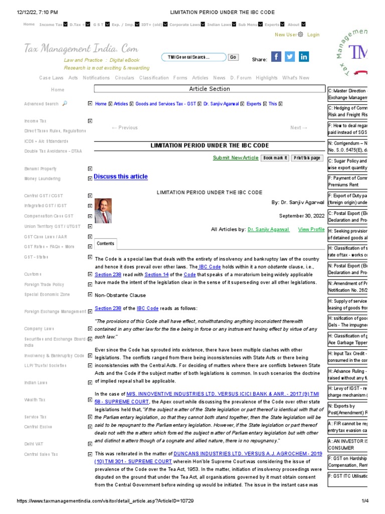 limitation-period-under-the-ibc-code-pdf-bankruptcy-taxes