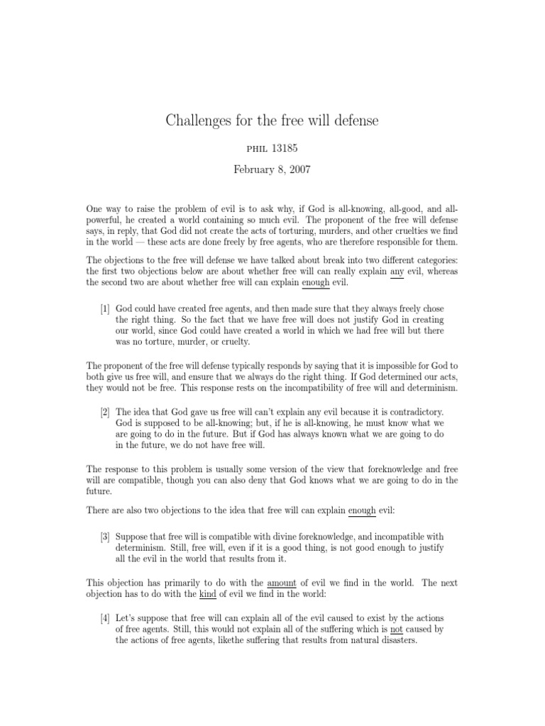 Free Will Defense PDF Free Will Predestination