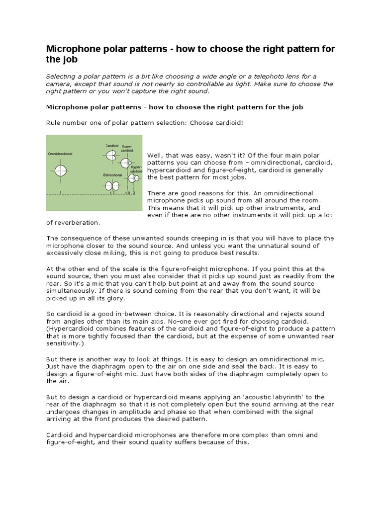 Microphone Polar Patterns | PDF | Microphone | Recording