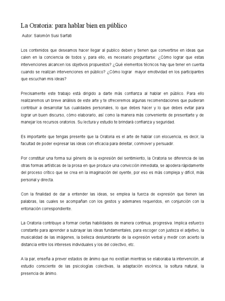 La Oratoria para Hablar Bien en Público | PDF | Hablar en público | Sonido