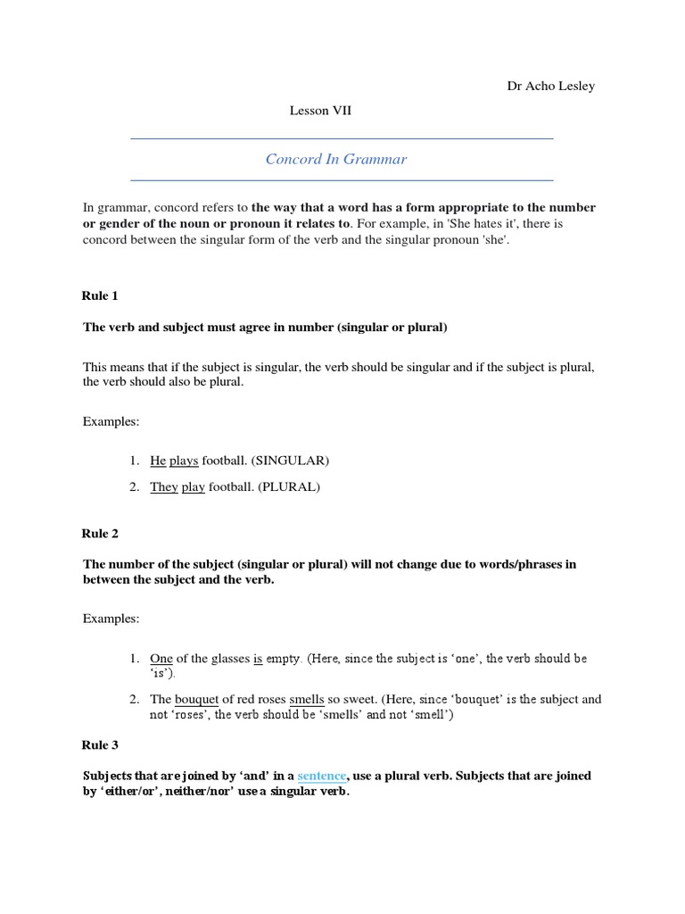 Grammar Concord Rules Explained | PDF | Grammatical Number | Plural
