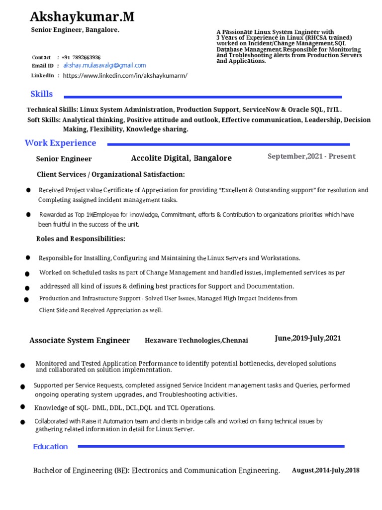 Resume Akshay Kumar Linux Engineer 3 YE | PDF