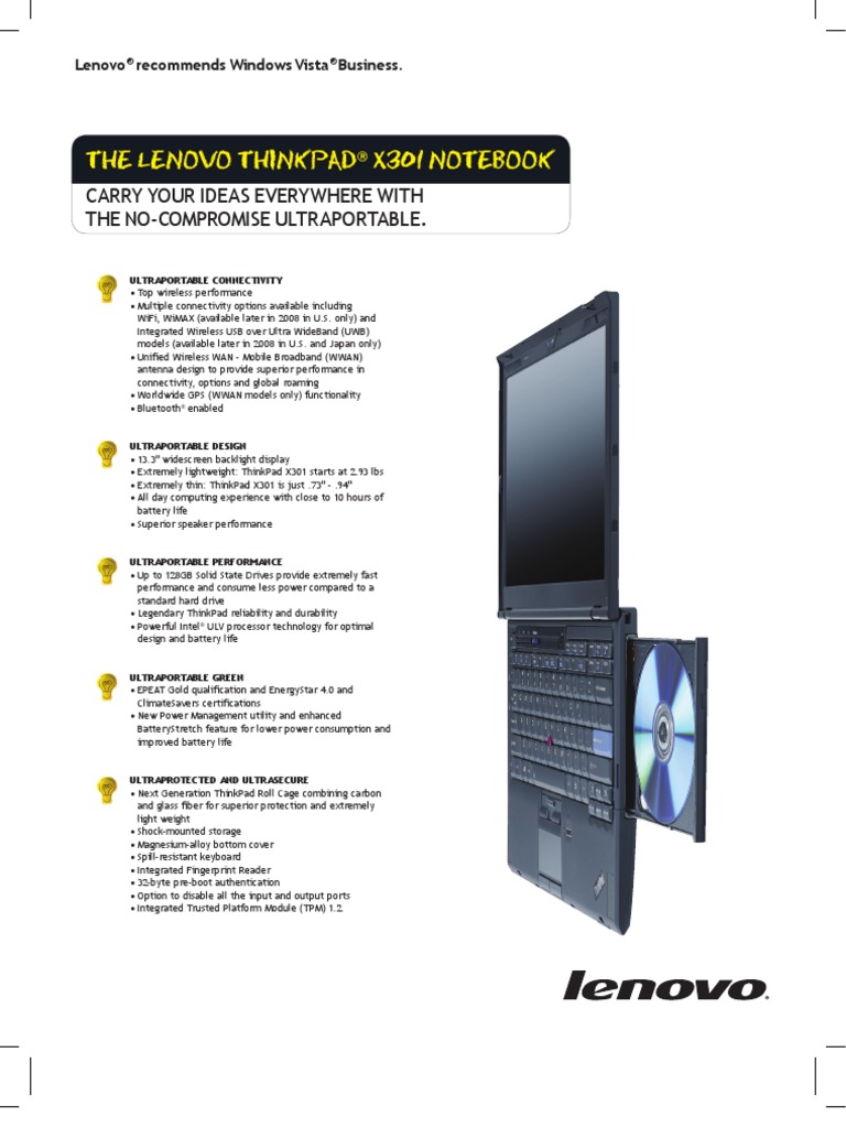 X301 Datasheet | PDF | Laptop | Lenovo