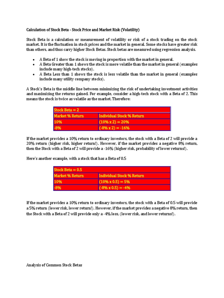 Calculation of Stock Beta | Download Free PDF | Beta (Finance) | Stocks