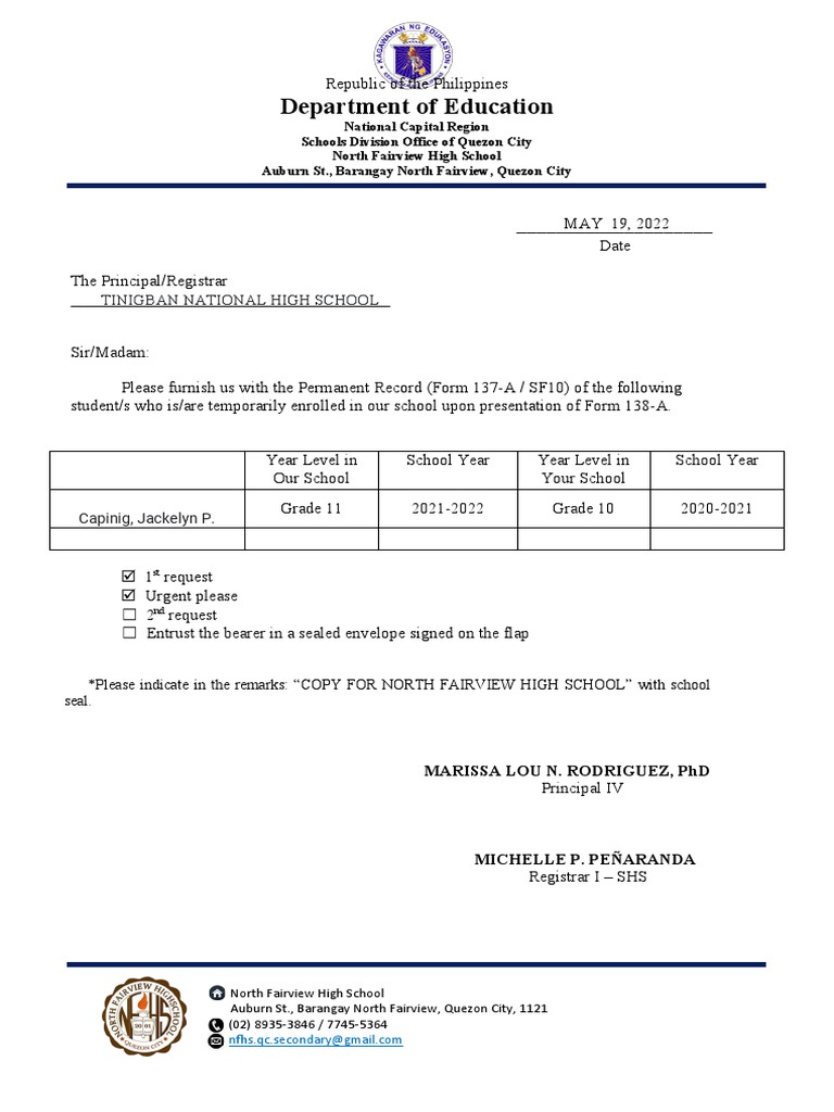 Sf10 request pdf
