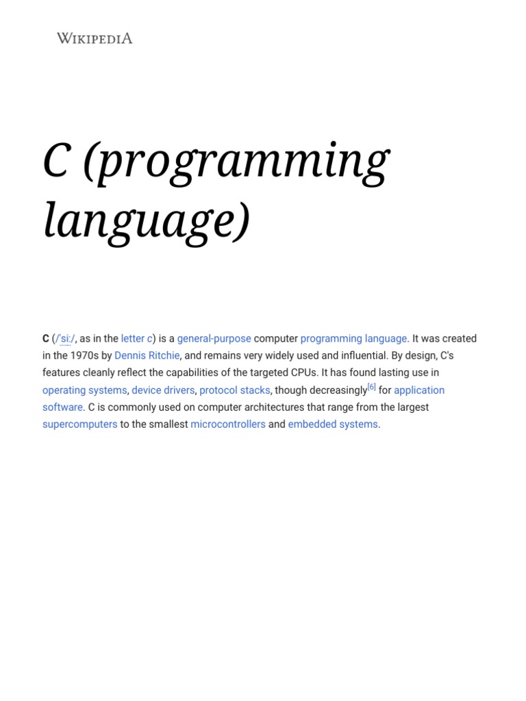 C (Programming Language) - Wikipedia | PDF | Pointer (Computer ...