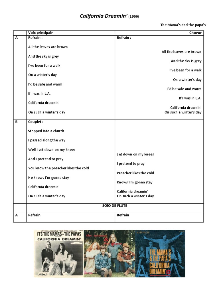 CaliforniaDreamin Paroles PDF