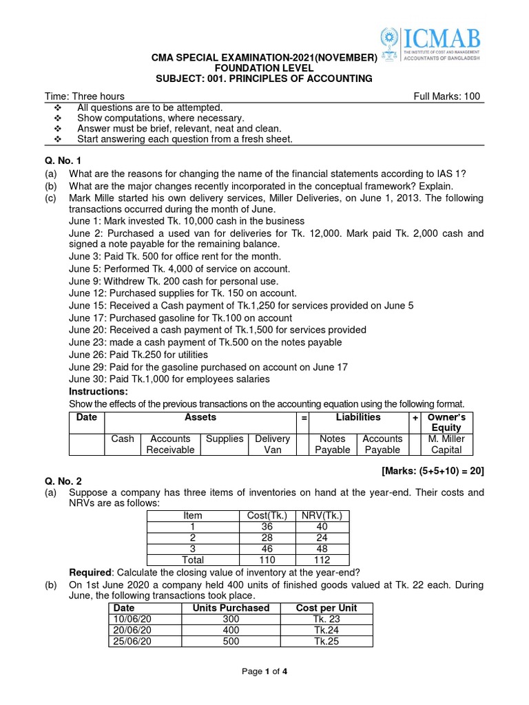 CMA 2021 Accounting Principles Exam | PDF