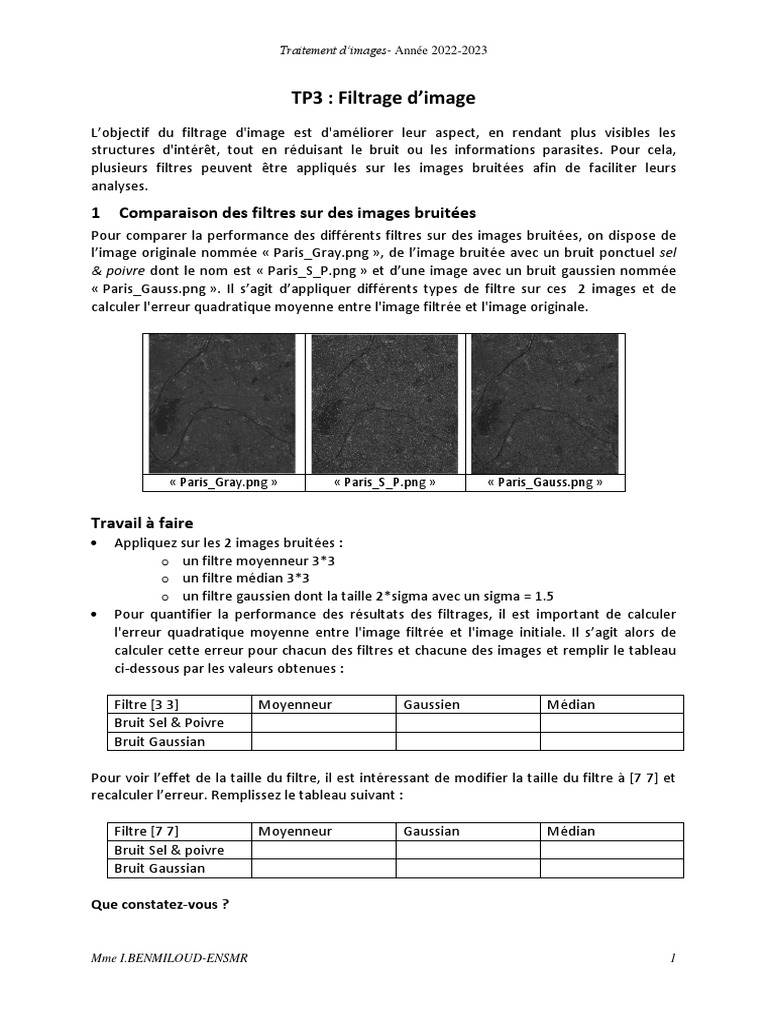Filtrage d'images et détection de bruit | PDF | Filtre (optique)