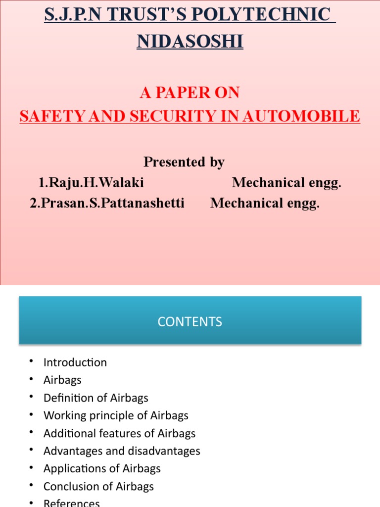 ppt on air bags PDF Airbag Road Safety