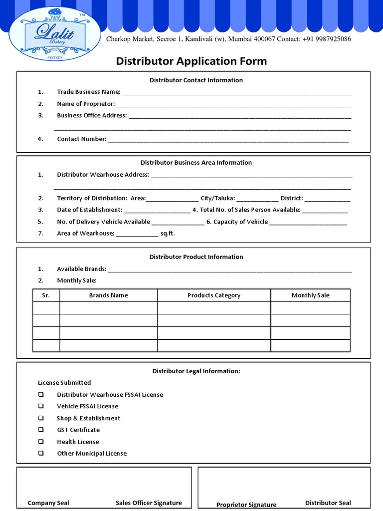Distributor Application Form PDF