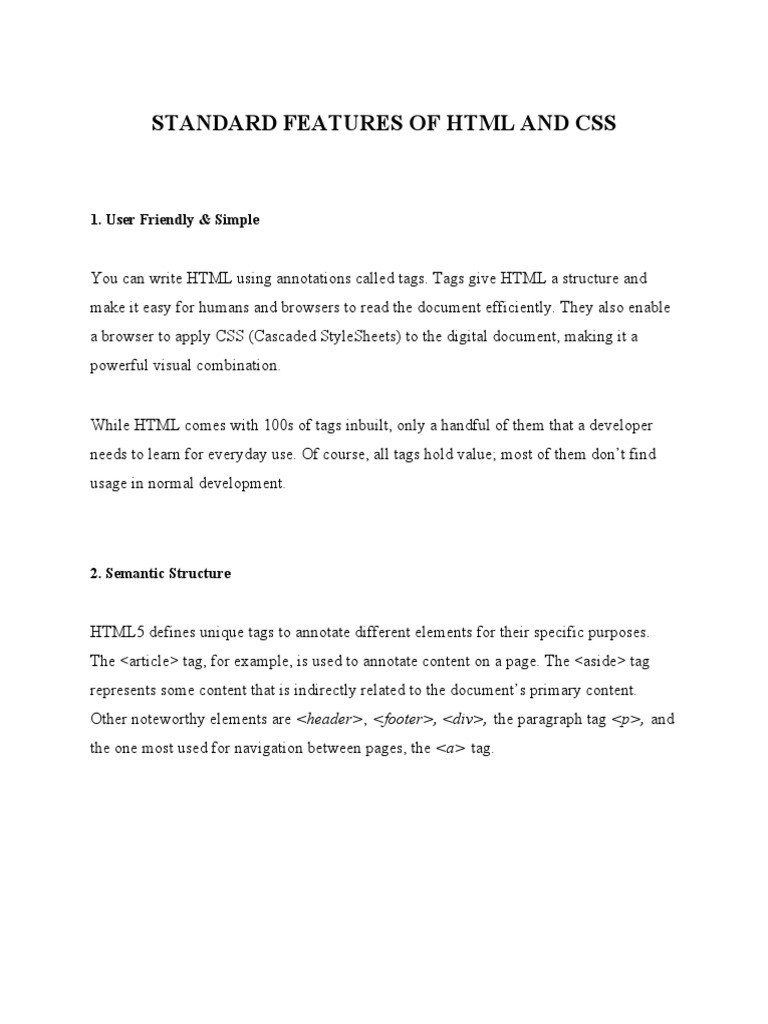 Standard Features of HTML and CSS | PDF | Html | Html Element