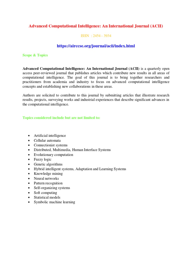 Advanced Computational Intelligence Journal | PDF