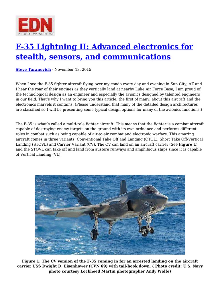 F 35 Lightning II Advanced Electronics For Stealth Sensors and ...