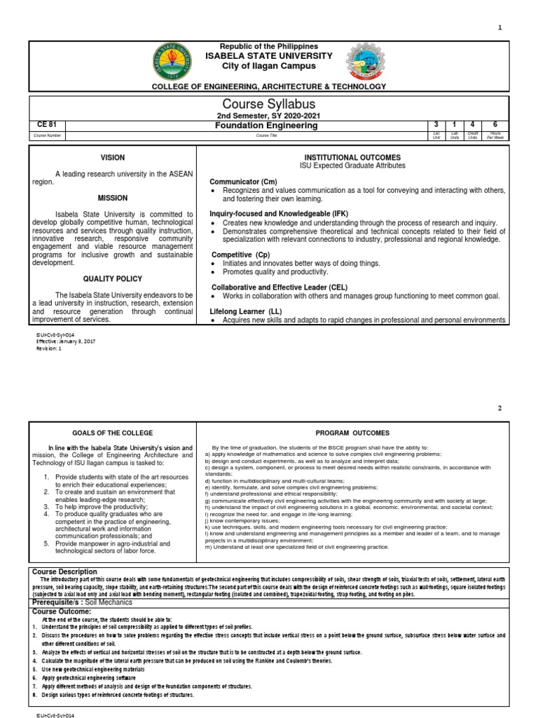 Foundation Engineering Course Syllabus | PDF | Engineering | Civil ...