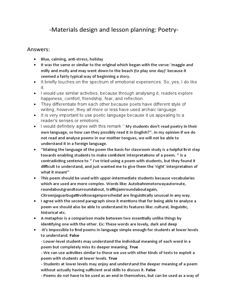 Materials Design and Lesson Planning PDF Poetry Cognition