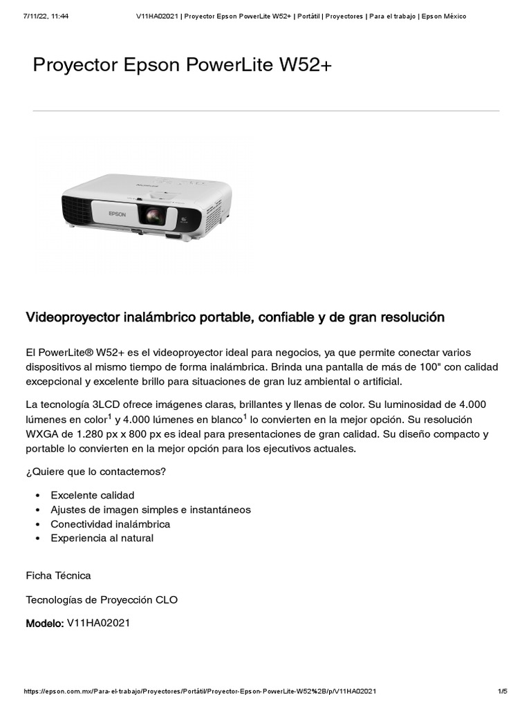Proyector Epson PowerLite W52 PDF Electrónica Tecnología de pantalla