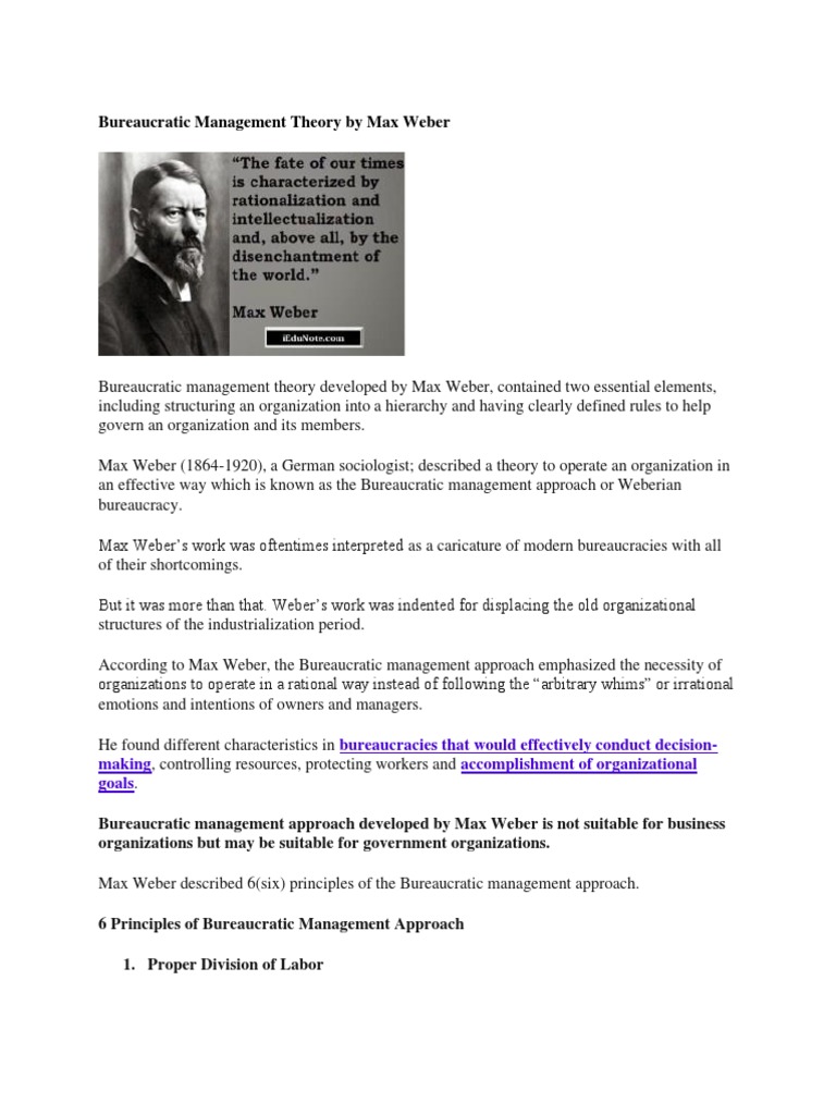 Max Weber's Bureaucratic Management Theory | PDF | Bureaucracy | Max Weber