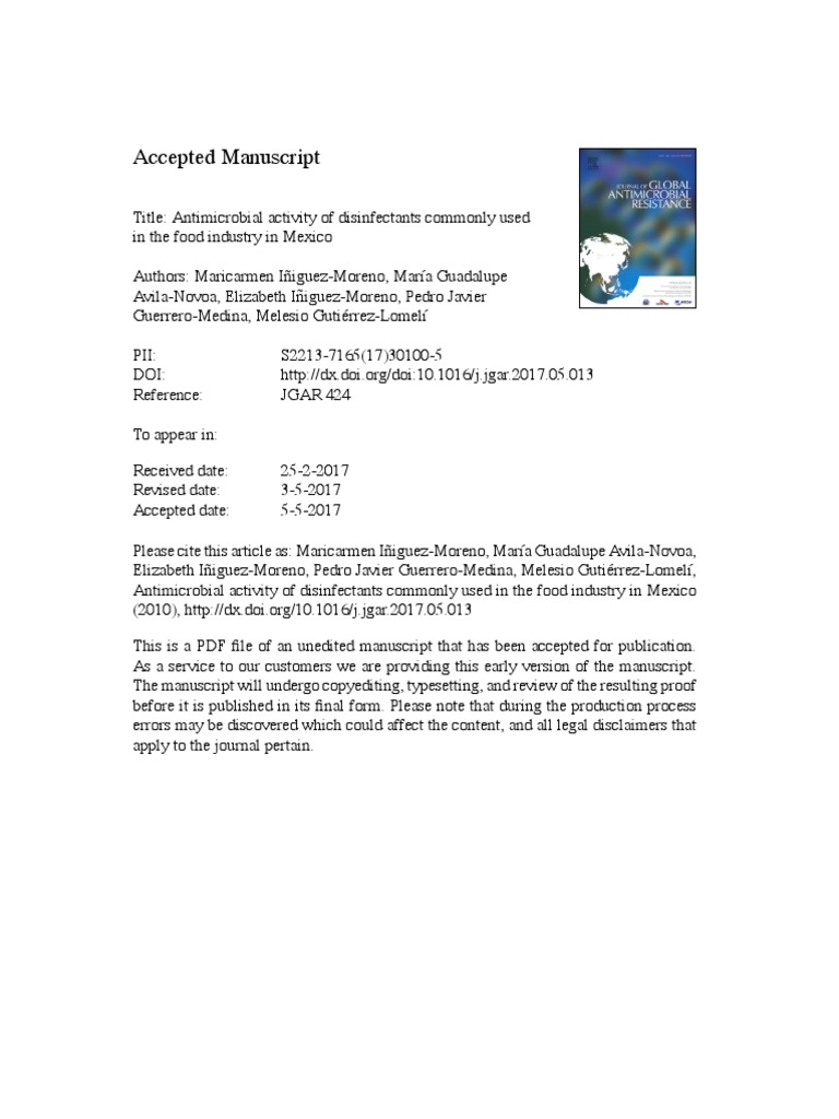 Antimicrobial Activity of Disinfectants Commonly Used in The Food