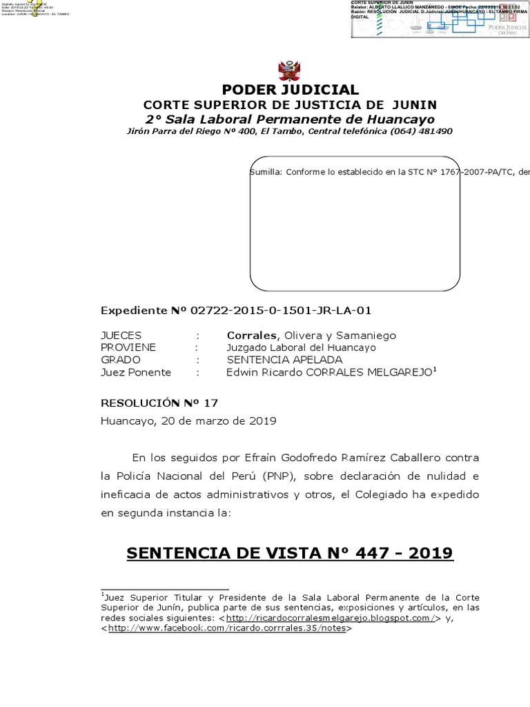 Sentencia de Vista PNP | PDF | Sentencia (ley) | Estatuto de limitaciones