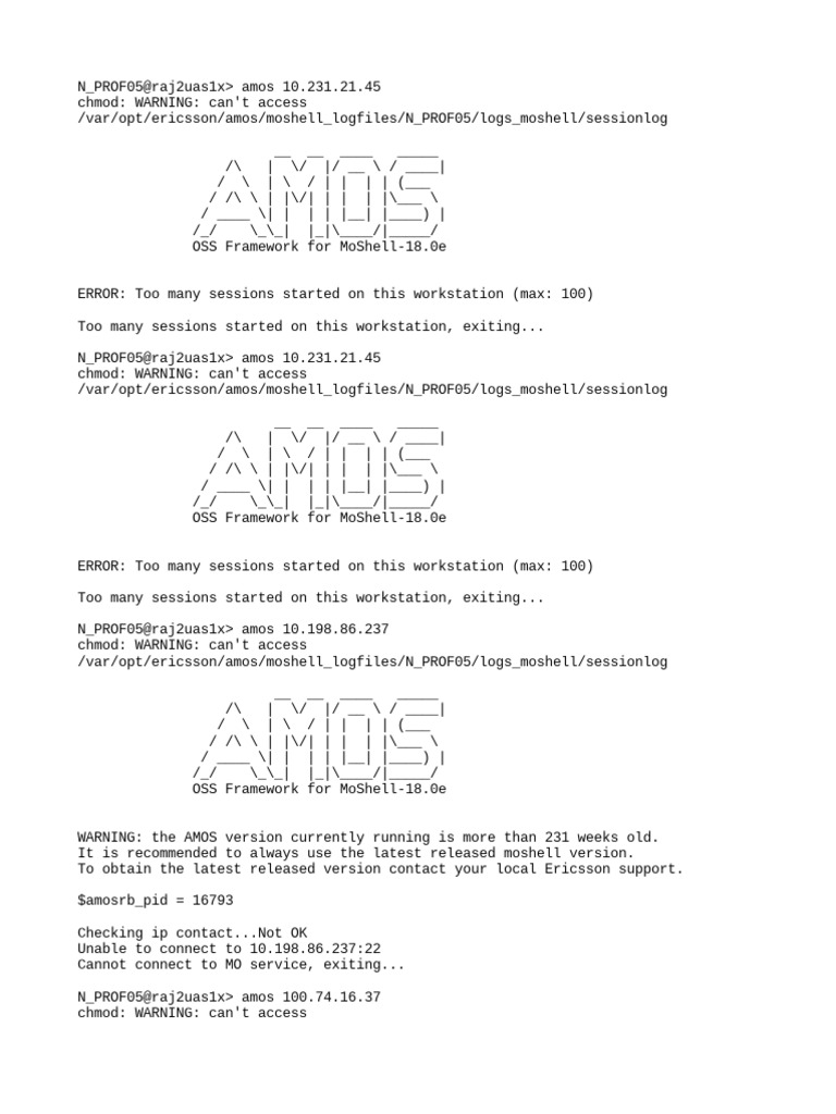 MoShell Session Log Errors and Warnings | PDF | Computing | Data Management