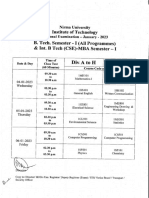 Sessional Examination Schedule For Int. B Tech Semester - I (Div A To P) - January 2023