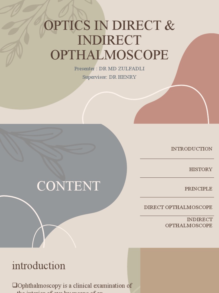 Optics in Direct & Indirect Opthalmoscope PDF Eye Myopia