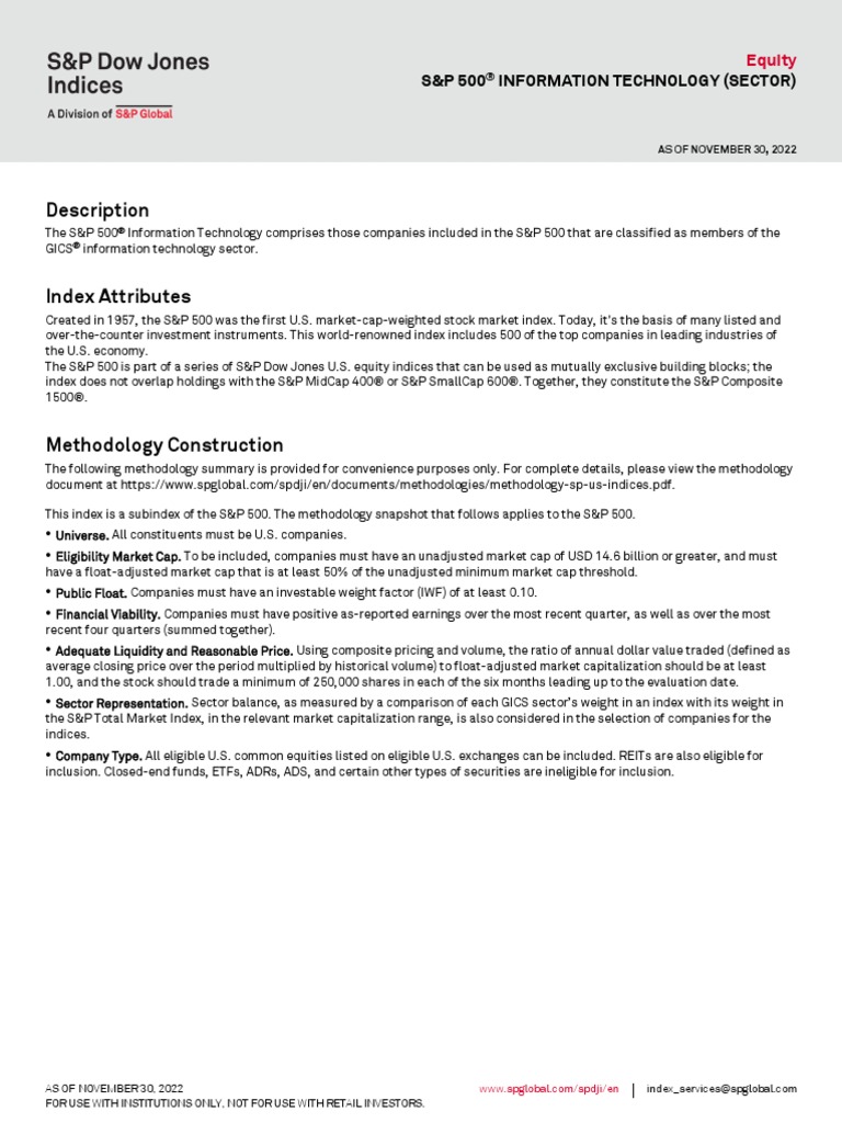 Fs SP 500 Information Technology Sector PDF Stock Market Index
