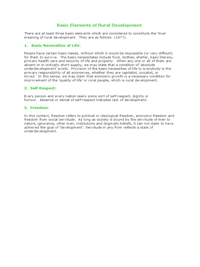 Basic Elements of Rural Development | PDF | Politics | Finance & Money ...