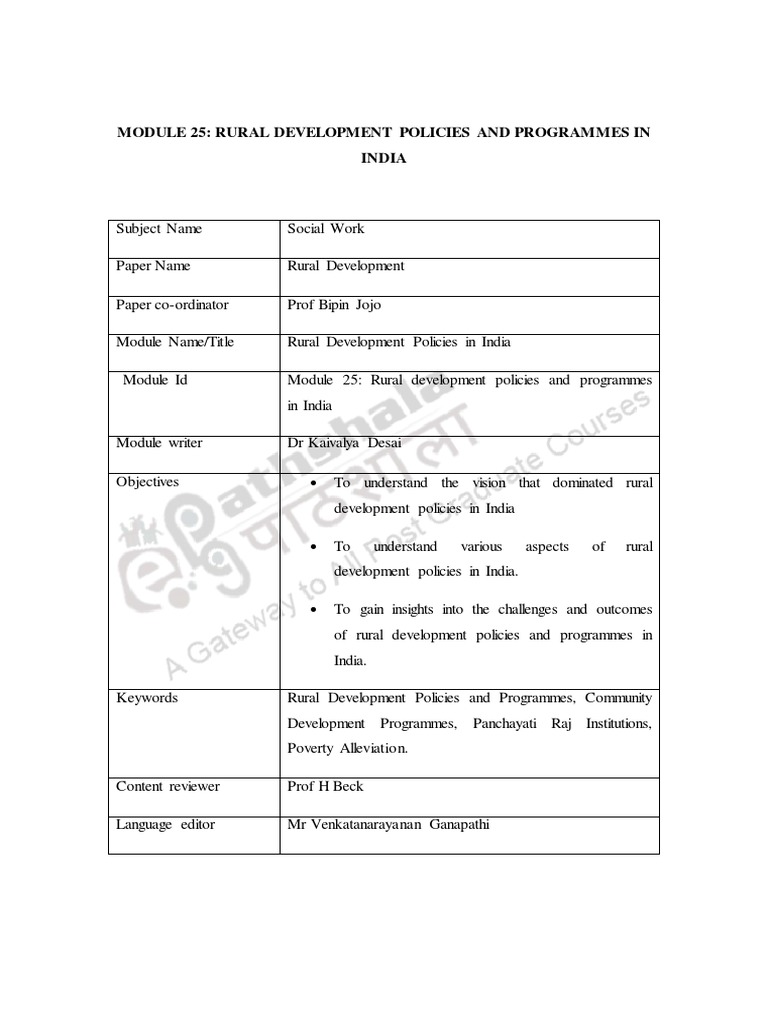 Rural Development Policies in India | PDF | Poverty | Poverty ...