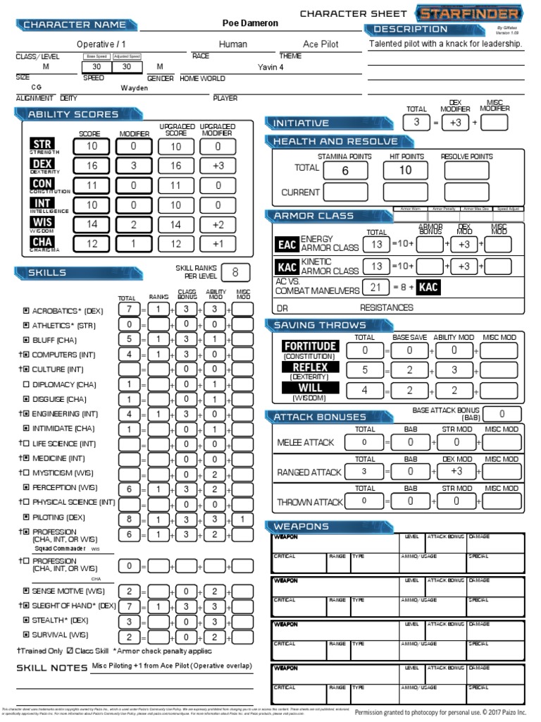 Starfinder Auto Fill Sheet Poe | PDF | Gaming | Entertainment