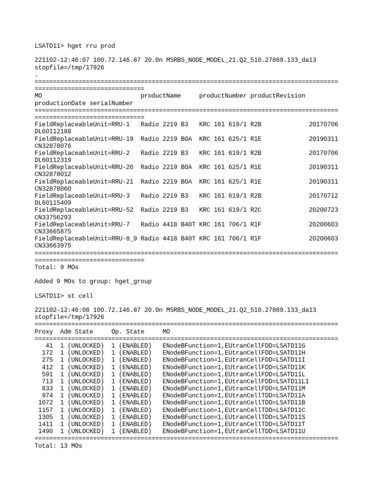 RRU and Cell Status Report for LSATD11 | PDF | Computing | Information ...