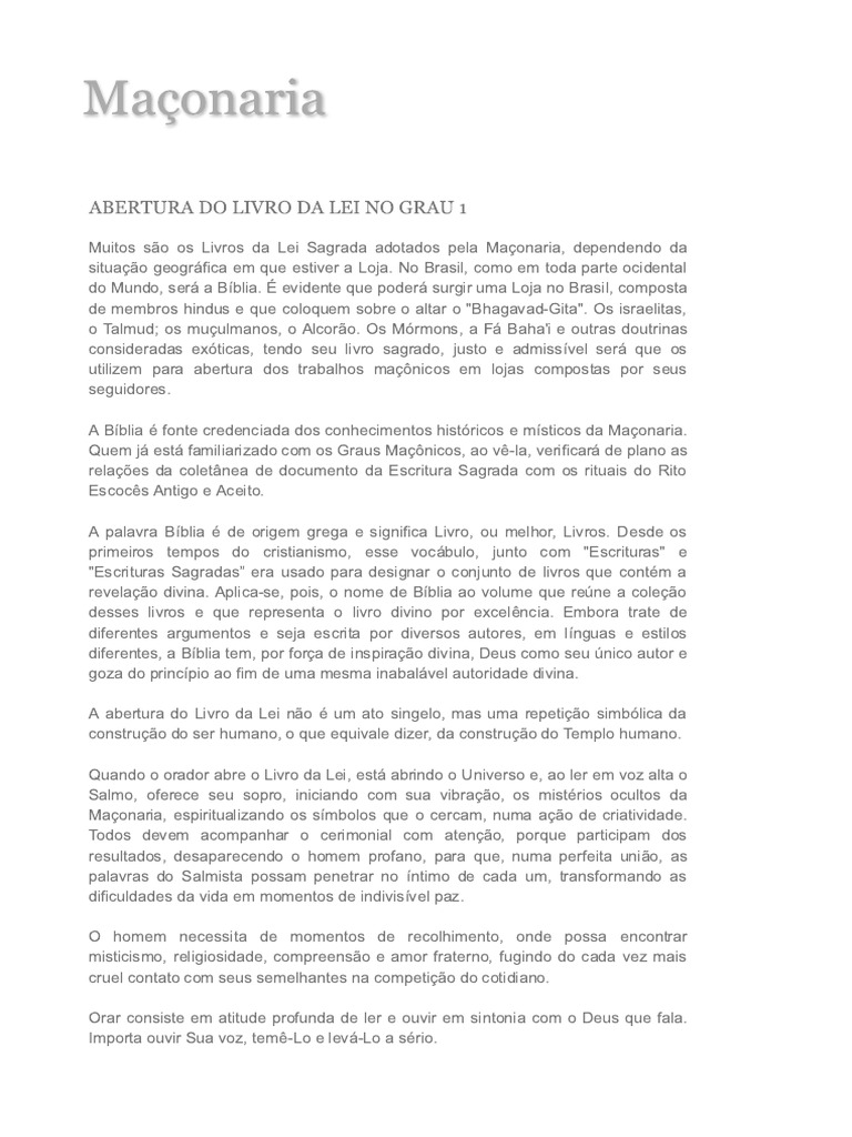 Abertura do livro da lei no grau 1 pdf