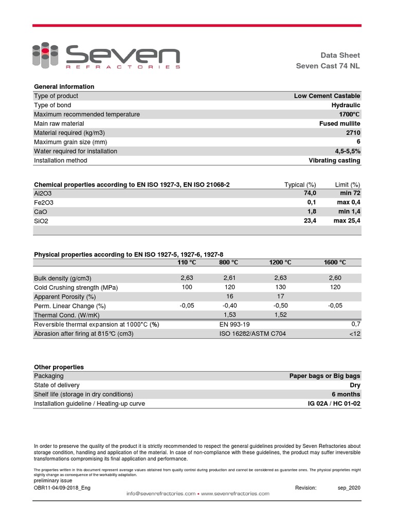 Seven Cast 74 NL - Tds - Eng | PDF | Refractory | Building Engineering
