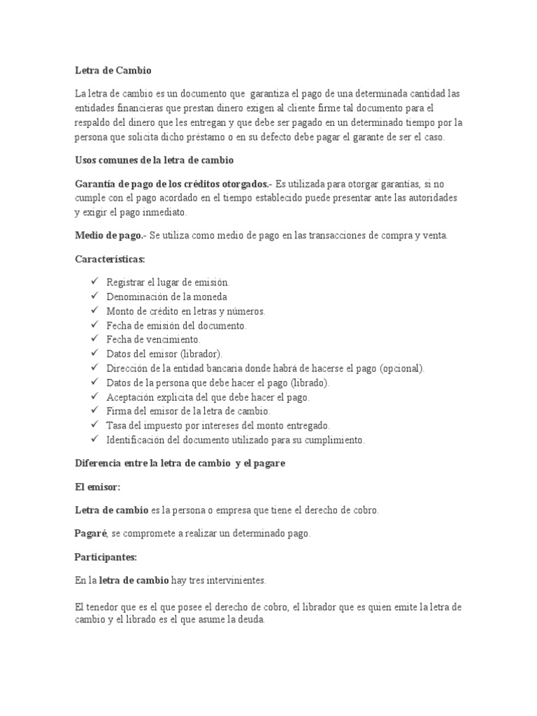 Letra de Cambio: Uso y Características | PDF | Pagaré | Pagos